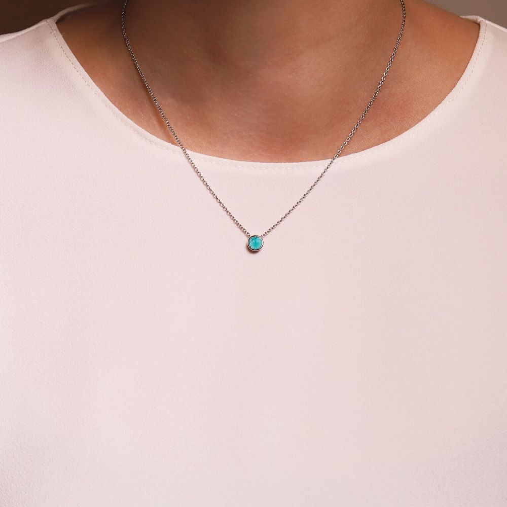 Turquoise Stone Pendant With Silver Chain Necklace