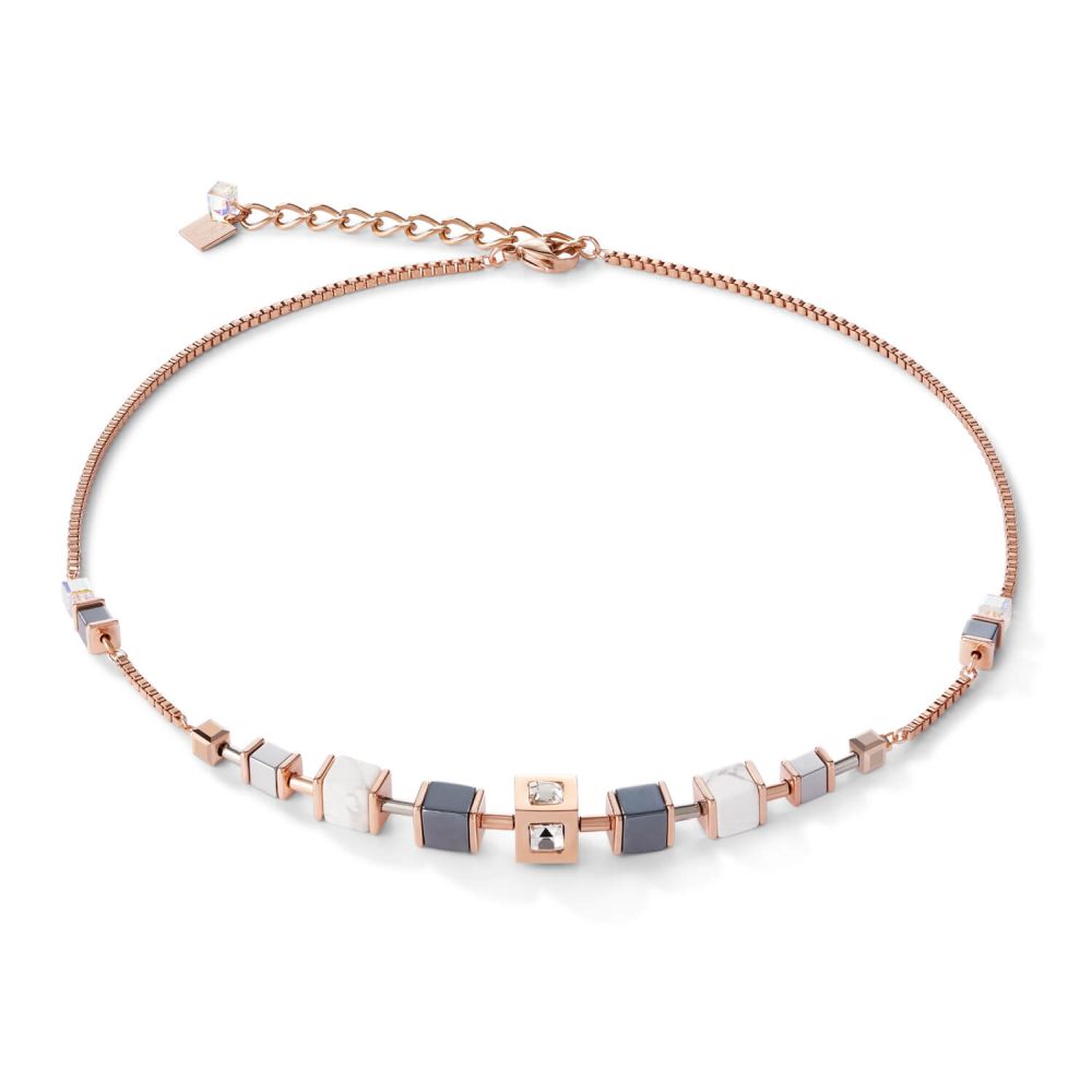 Geo Cube & Rose Gold Plated Chain Necklace