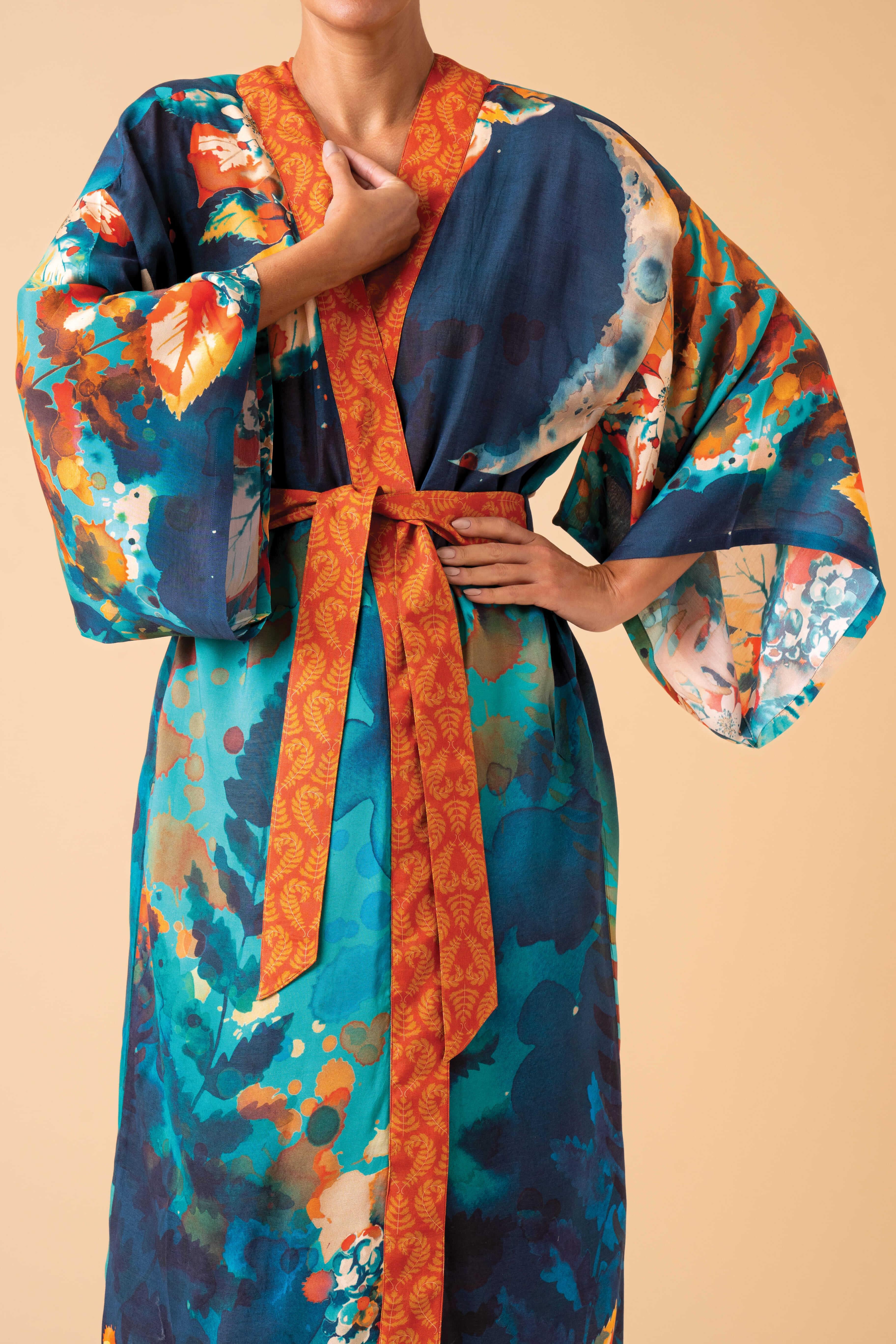 Hare and Moon Kimono Gown - Midnight