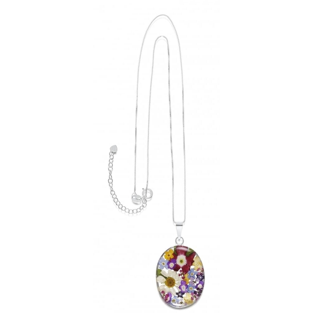 Silver Pendant - Mixed Flower - Oval
