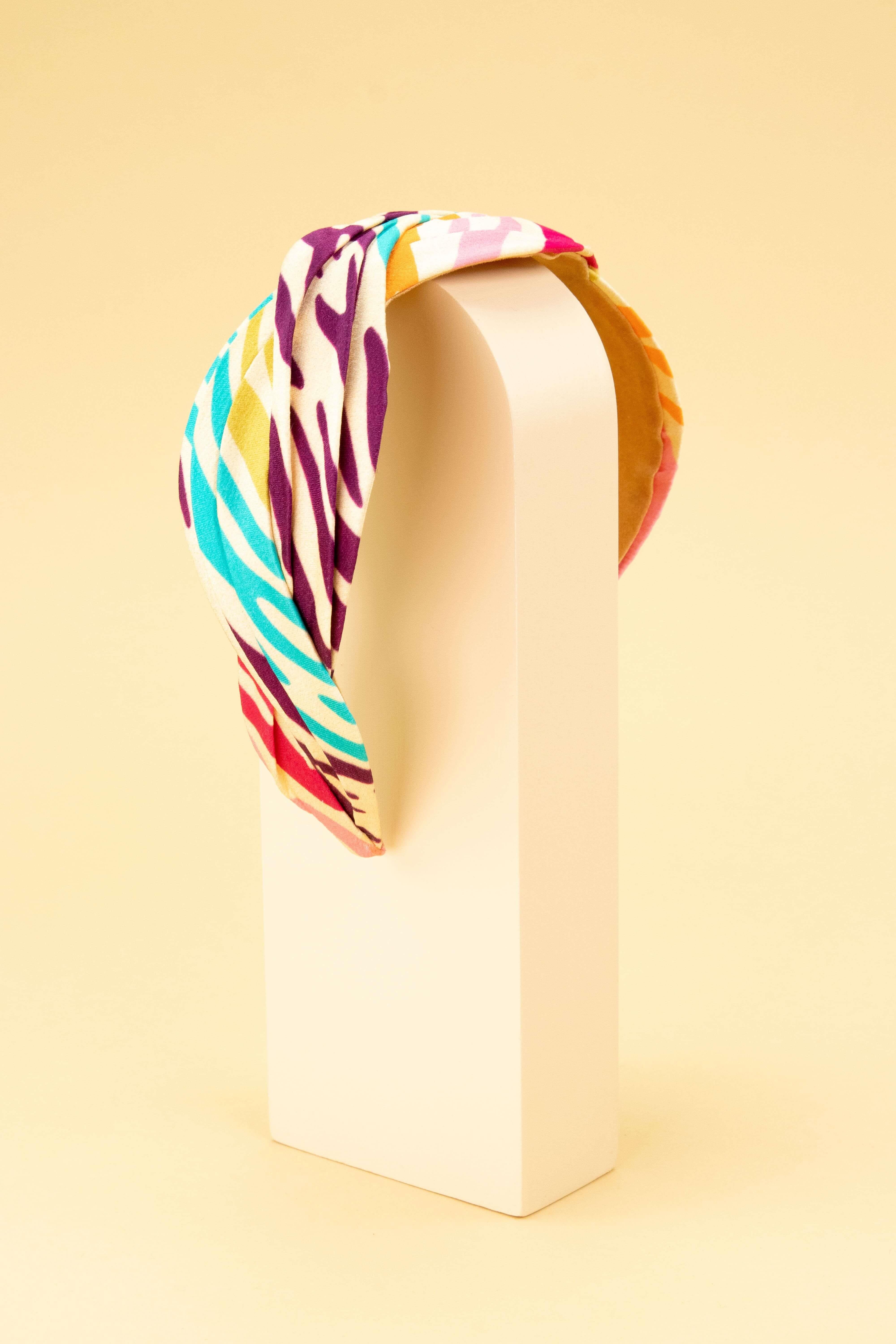 Rainbow Zebra Satin Twist Headband