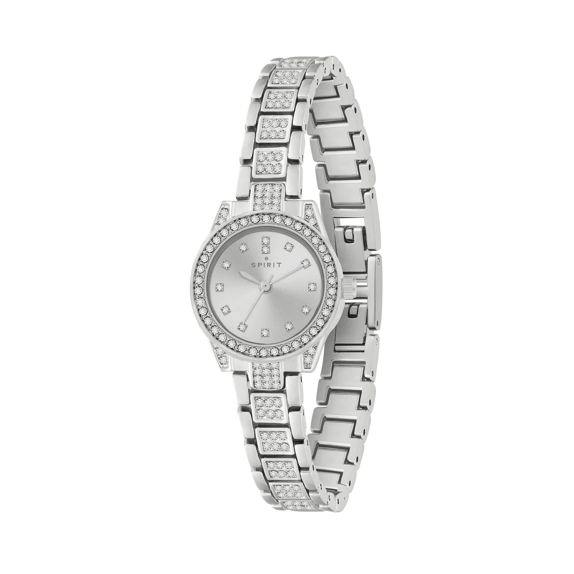 Ladies Polished Pale Silver Crystal Bracelet Watch