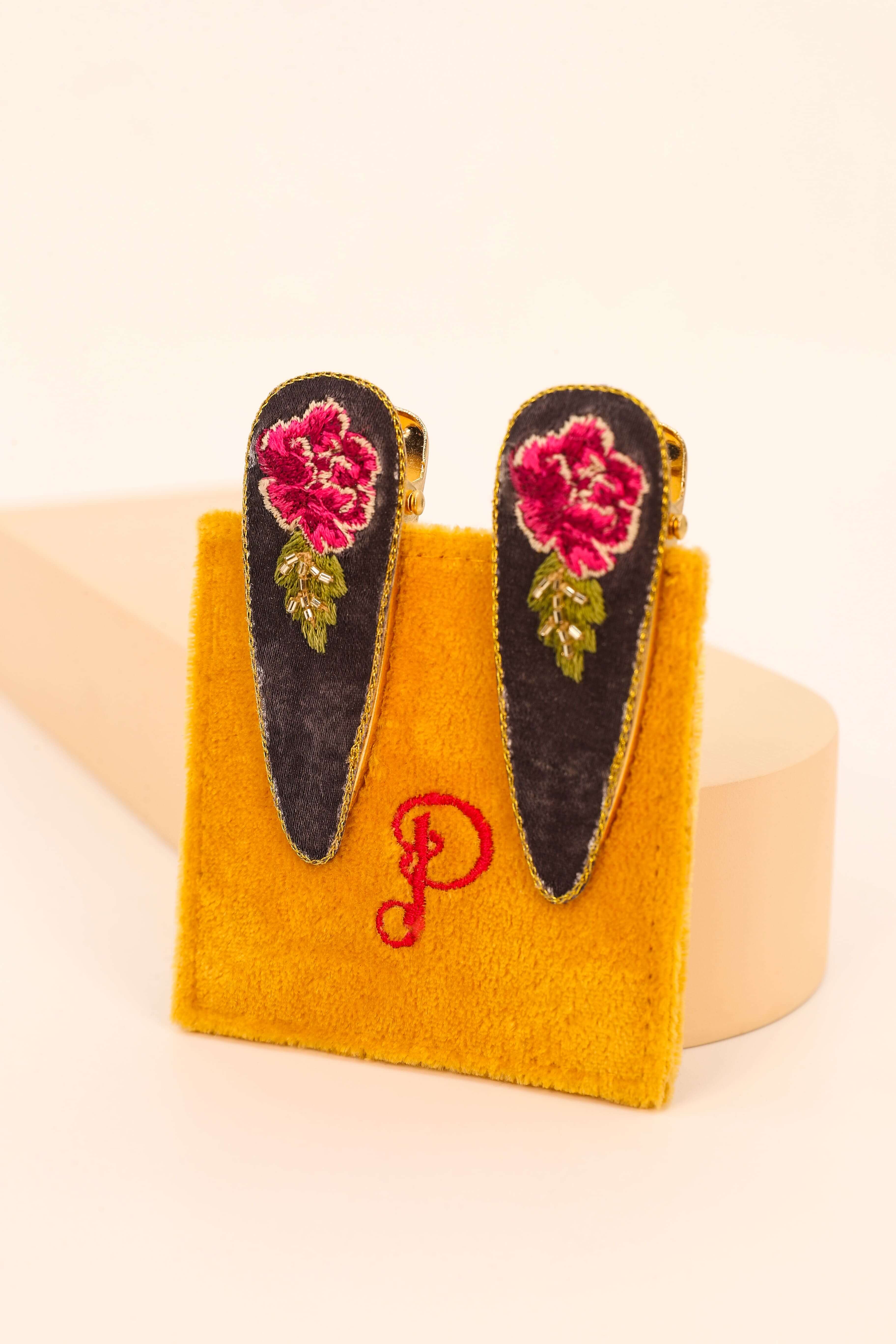 Painted Peony Embroidered Hair Clip