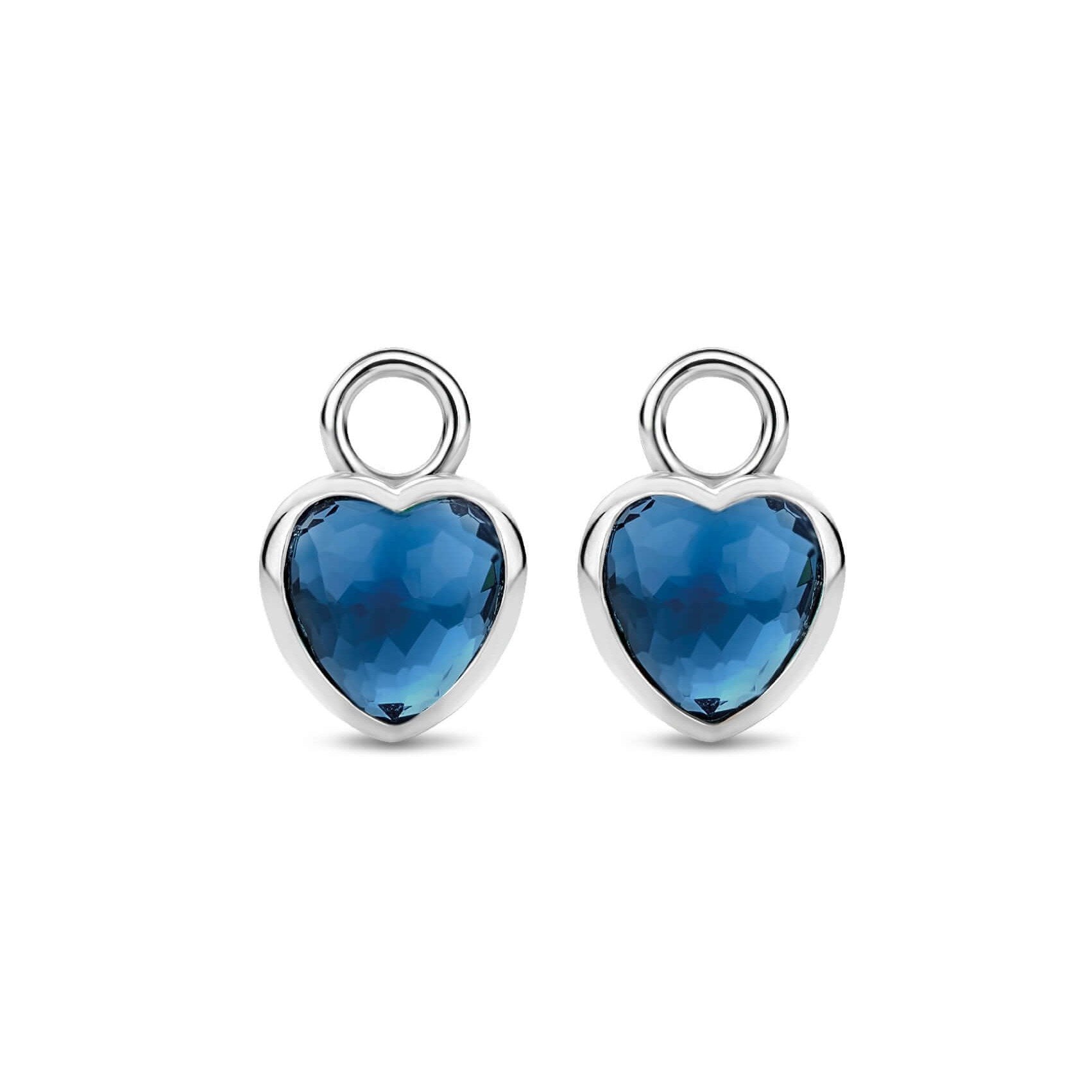 Double Sided Dark Blue Crystal Heart Silver Ear Charm