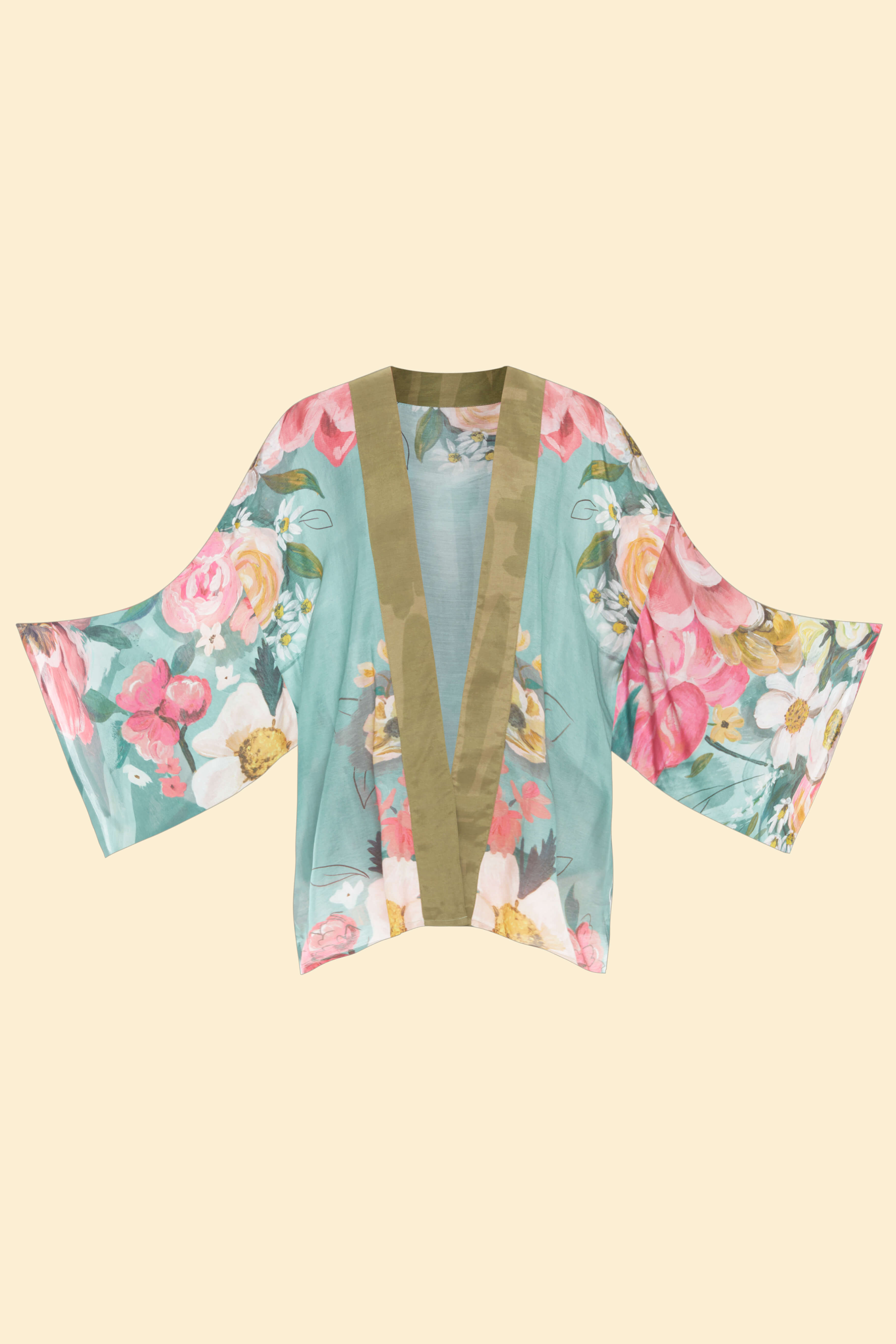 Impressionist Floral Kimono Jacket - Teal
