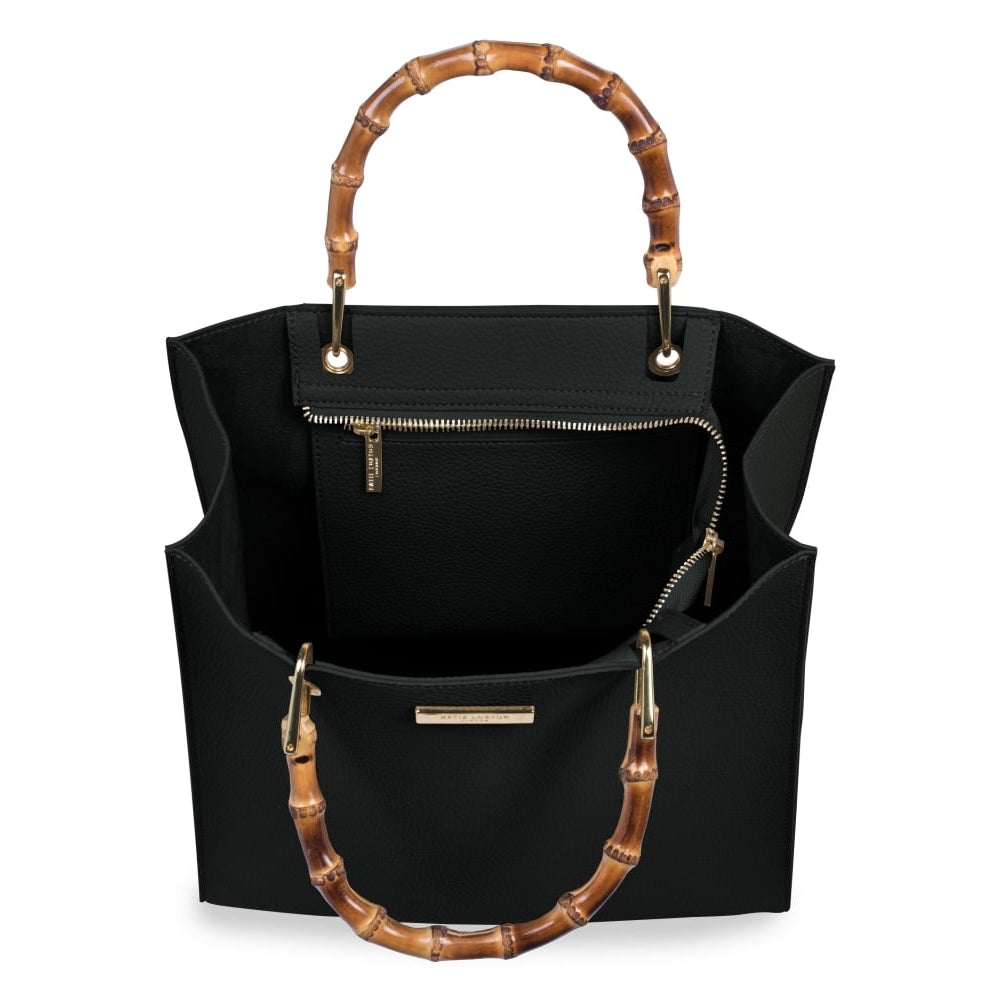HANDBAG - AMELIE BAMBOO - handbag with bamboo handle - black - 30.5x31x13cm