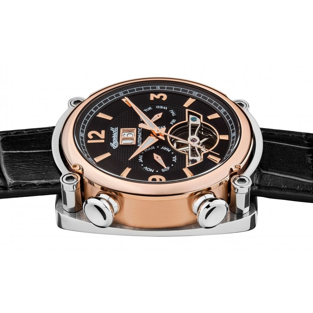 Mens The Michigan Automatic Watch with Black Dial and Black Leather Strap