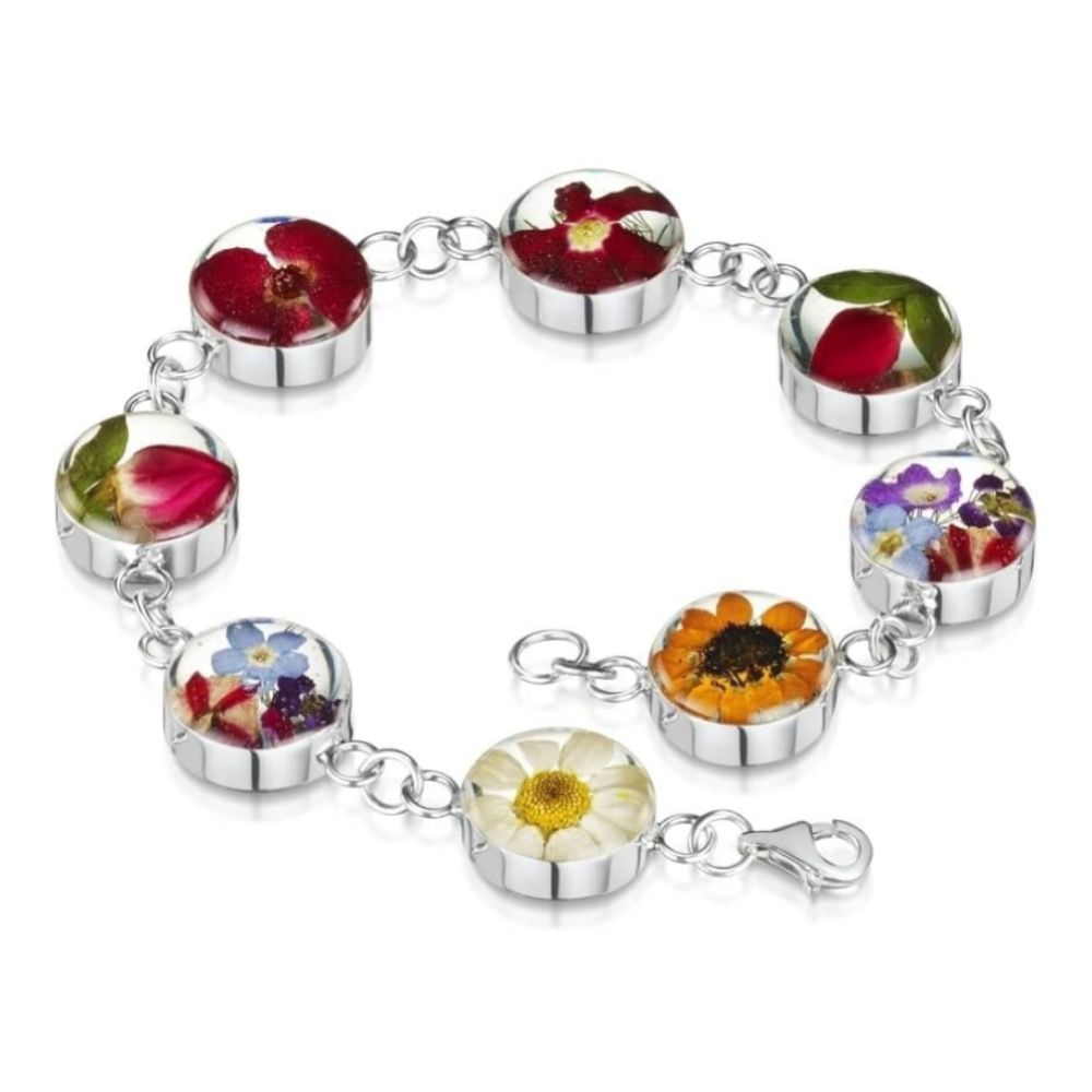 Silver Bracelet - Mixed Flower - Large Round