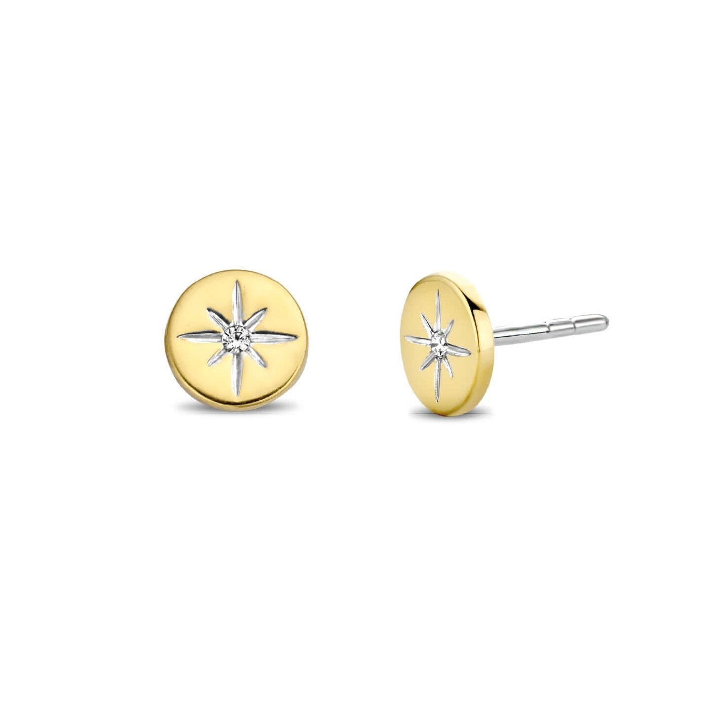 Gold Tone Round CZ Star Stud Earrings