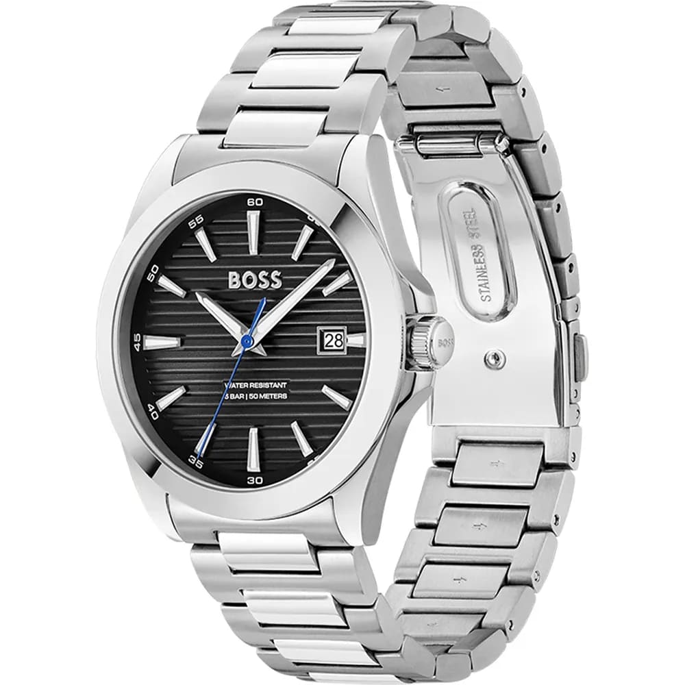 Strike Black Dial With Stainless Steel Bracelet Strap Men's Watch