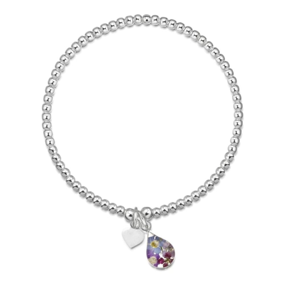 Silver Bead Bracelet - Purple Haze - Single Beads- Teardrop Charm