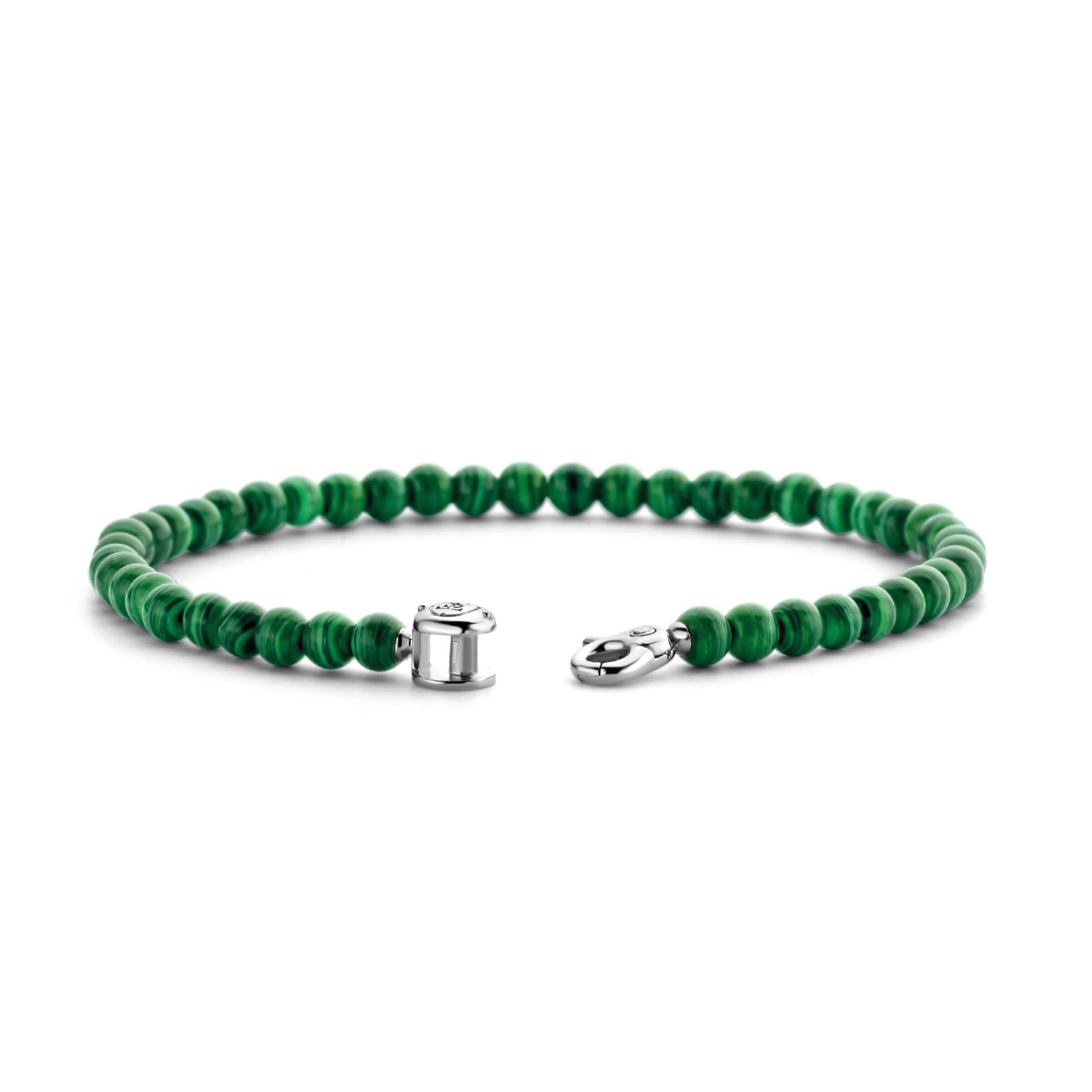 Malachite Green Beads Silver Bracelet