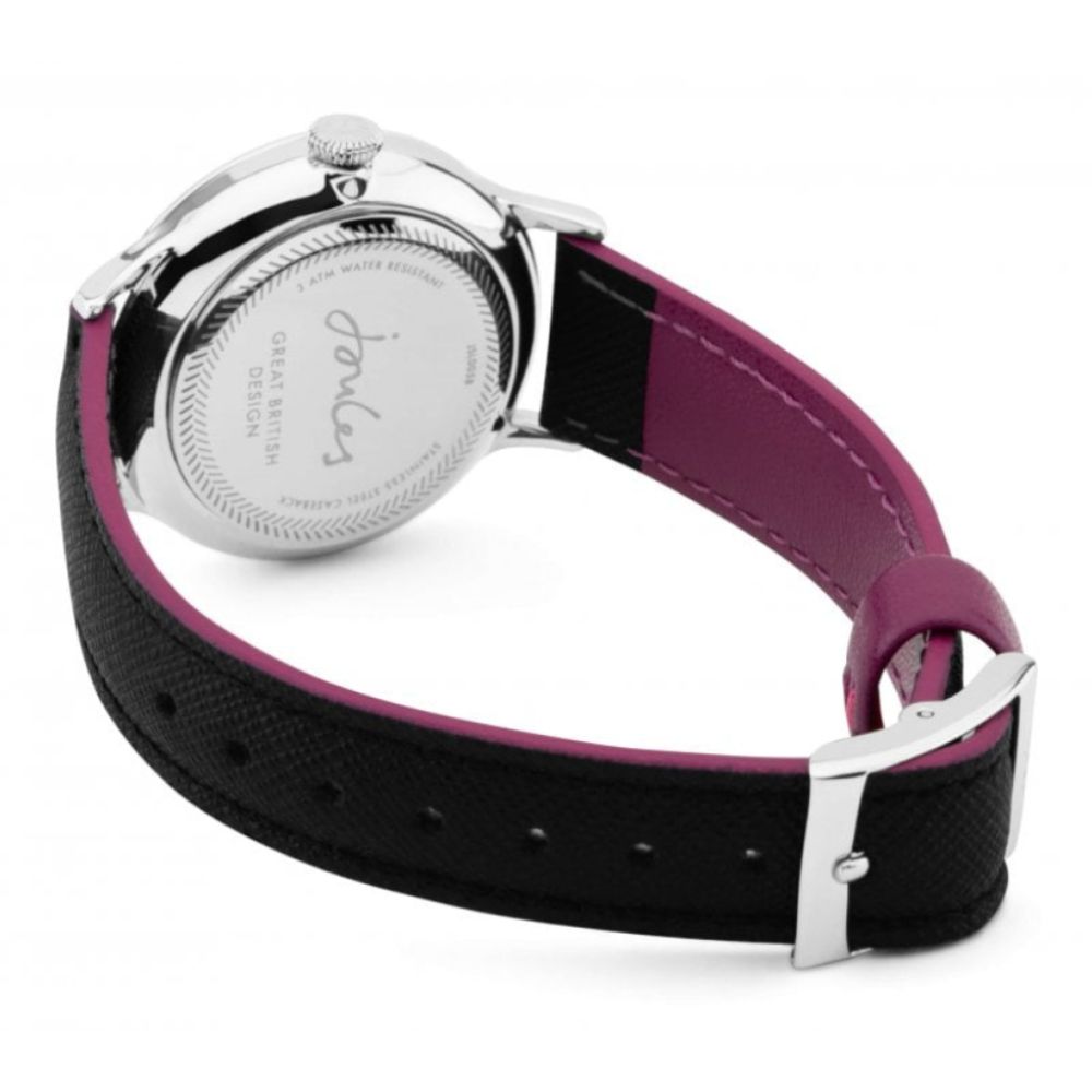 Black Saffiano Leather Strap Mirror Dial Floral Print Ladies Watch