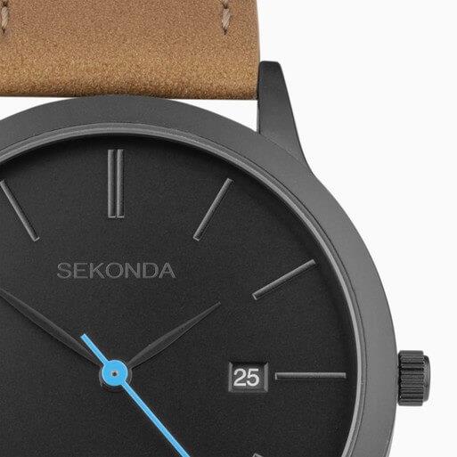 Bergen Black Dial With Black Alloy Case & Tan Leather Strap Men's Watch