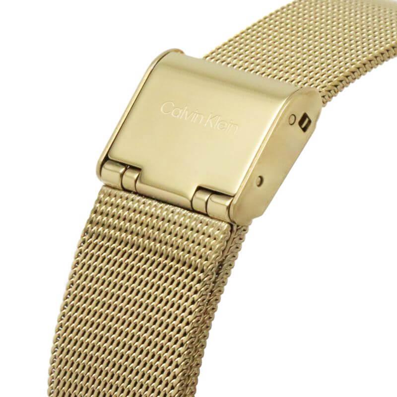 Twisted Bezel Black Dial & Gold Tone Mesh Bracelet Ladies Watch