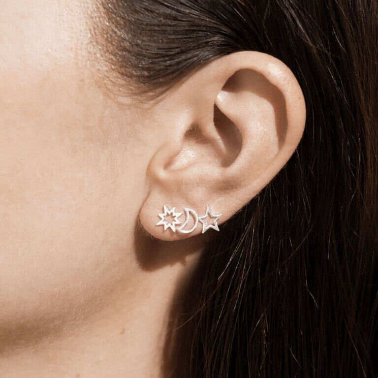 Celestial | Celestial Studs | Silver | Set Of 3 Earrings