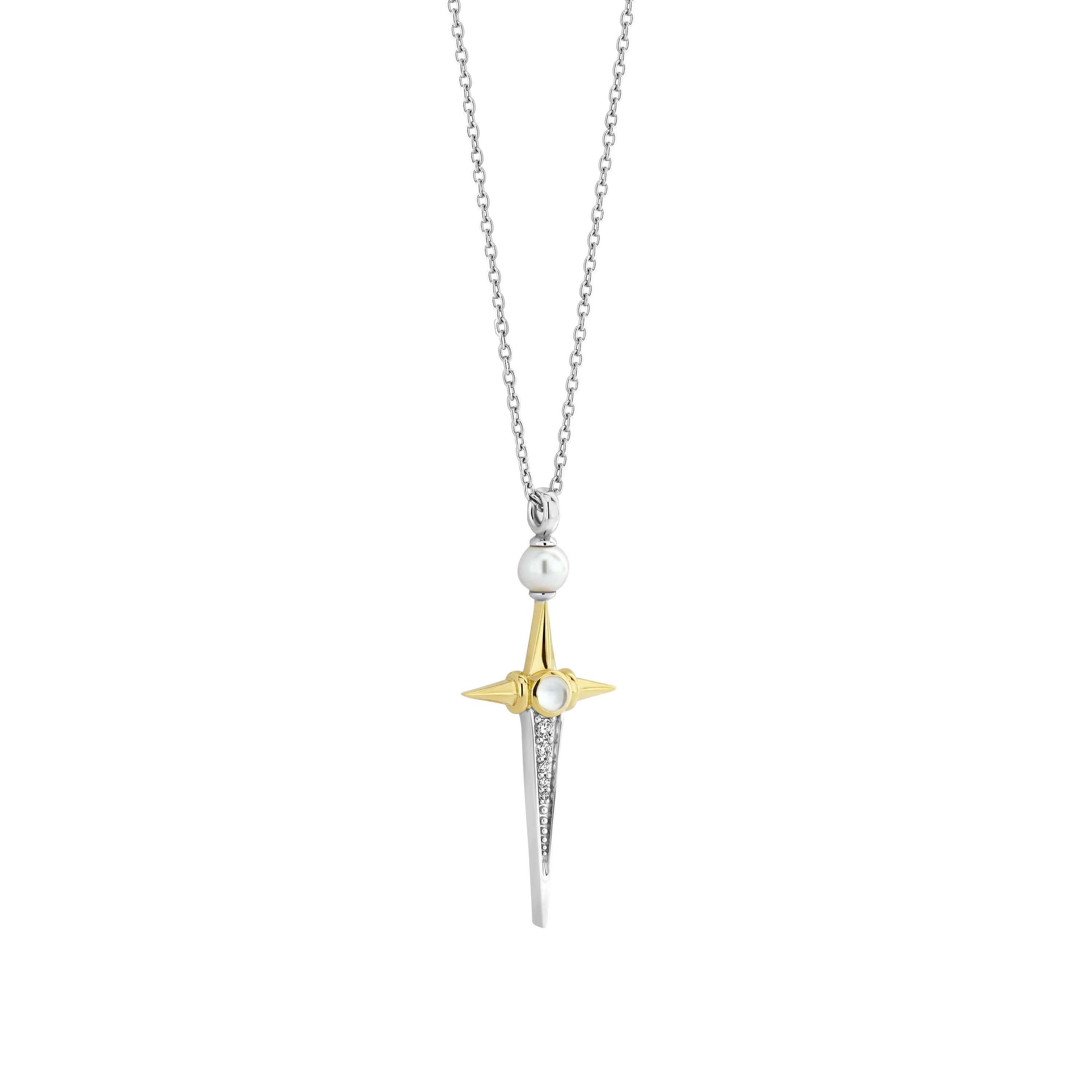 Gold Plated Elongated Star CZ Pendant Chain Necklace