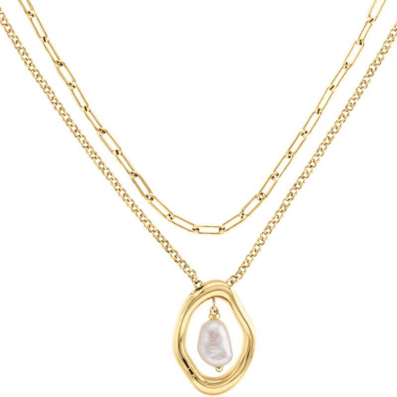 Gold Tone Layered Pearl Necklace