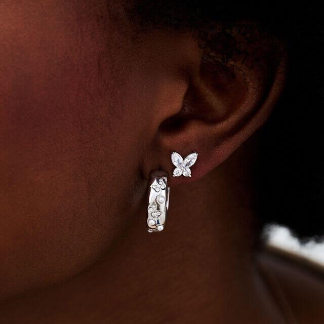 Sparkle Butterfly Marquise Studs Silver