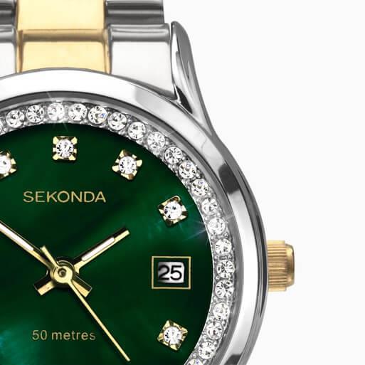 Catherine Silver Case & SS Bracelet With Green Dial Ladies Watch