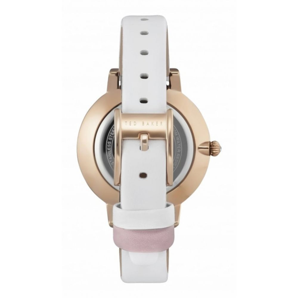 Rose Gold Plated Date Window Dial & White Leather Strap Ladies Wristwatch