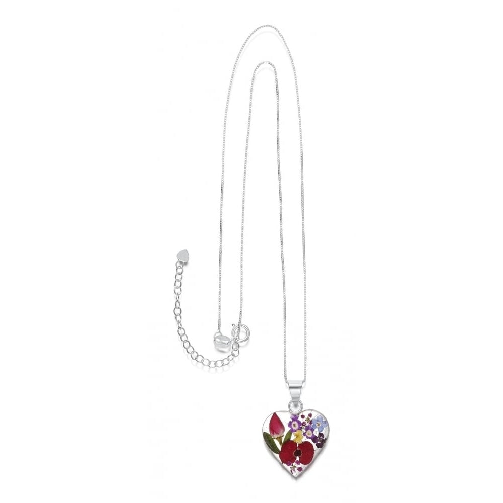 Silver Pendant - Mixed Flowers - Medium Heart