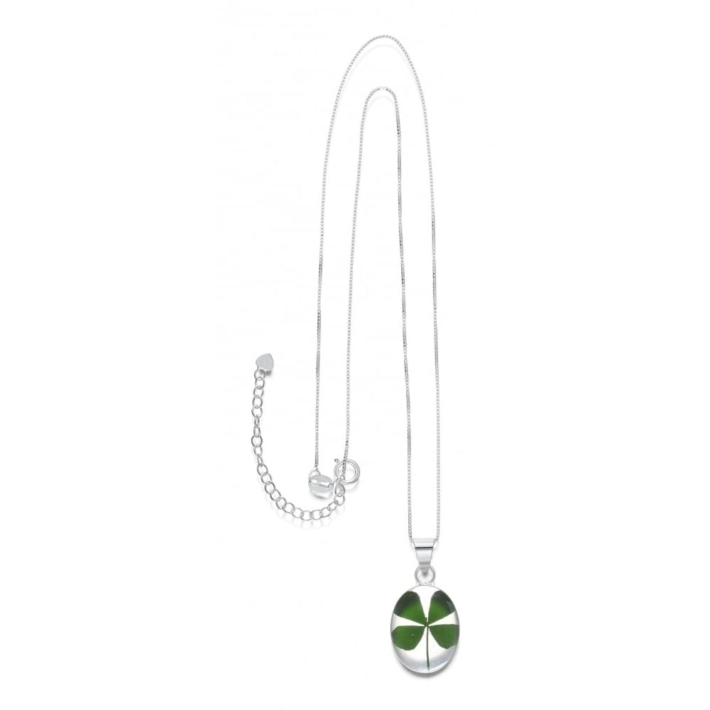 Silver Pendant - Four Leaf Clover - Oval