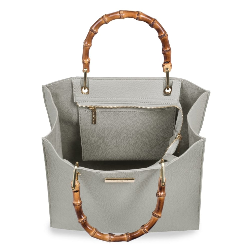 HANDBAG - AMELIE BAMBOO - handbag with bamboo handle - grey - 30.5x31x13cm