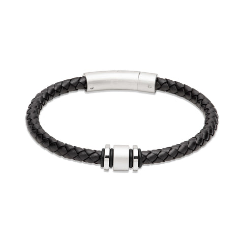 Unique Black Leather Bracelet with Matte/Polished Clasp Edmonds
