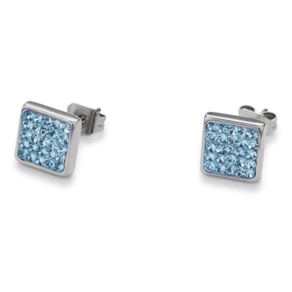 Square Earrings with Stickpin & Aqua Swarovski Crystals