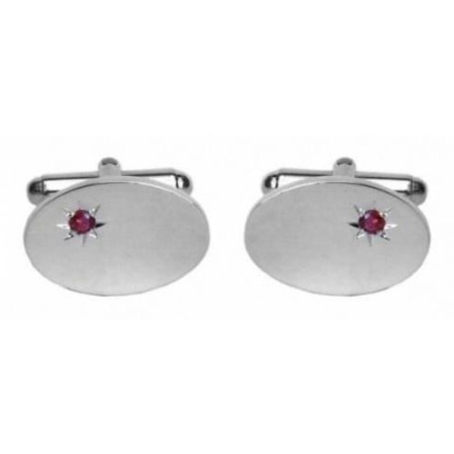 Rhodium Plated Sterling Silver & Real Ruby Cufflinks