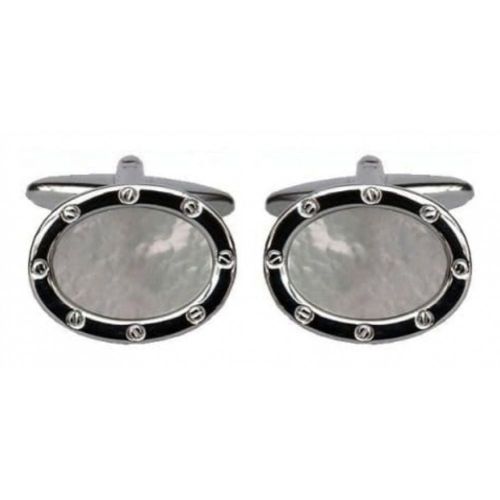Gents Oval Rhodium Mother Of Pearl Cufflinks