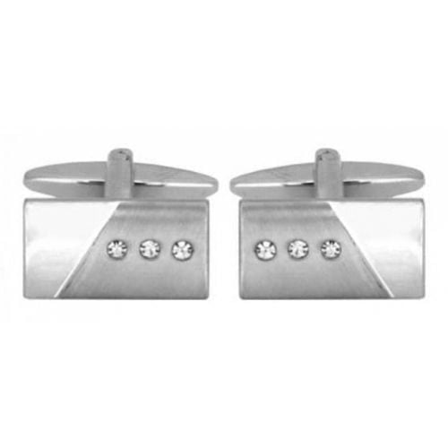 Brushed/Shiny 3 Crystals Rectangle Cufflinks