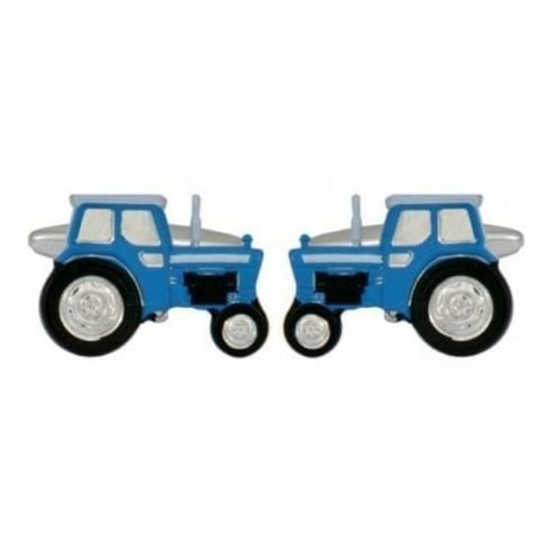 Rhodium Plated Blue Tractor Cufflinks