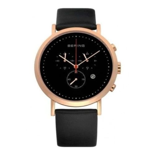 Gents Classic Black Leather & Rose Gold Chronograph Watch