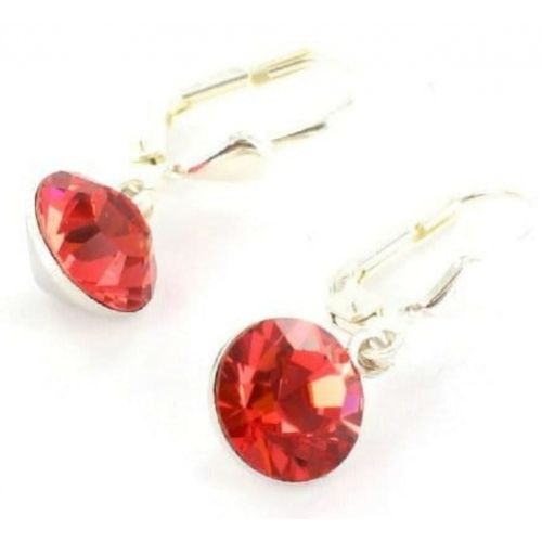 Ladies Red Swarovski Elements Rhodium Plated Metal Earrings