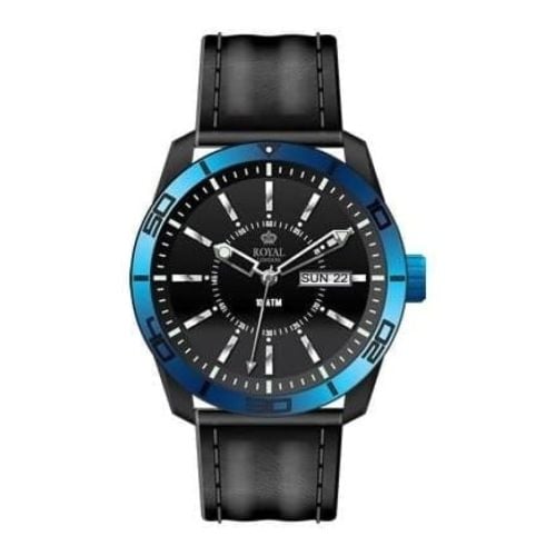 The Challenger Gents Blue Bezel Black Leather Watch