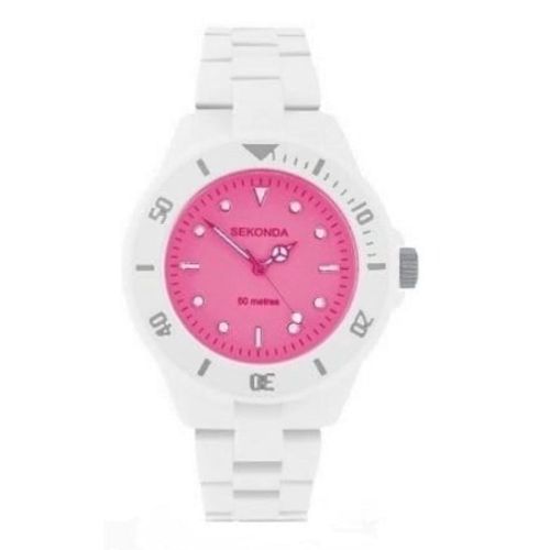 Ladies Icy Pink White Polycarbonate Strap Watch