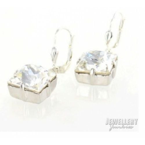 Ladies Silver Square Swarovski Crystal Earrings