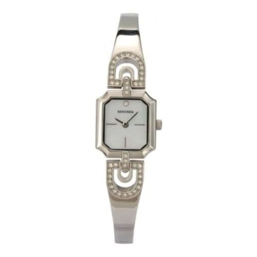 Ladies White Mother Of Pearl Dial Semi Bangle Watch
