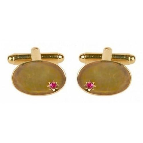 Gold Plated Oval Cufflinks With Ruby