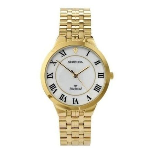 Gents Gold Plated Stainless Steel Watch With Small Diamond