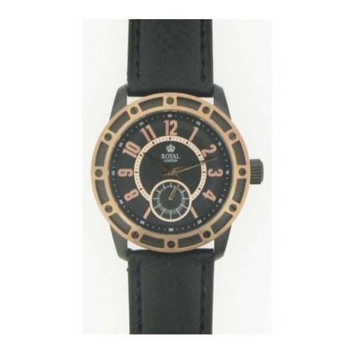 Gents 'The Virtuoso' Black Leather With Rose Gold Watch