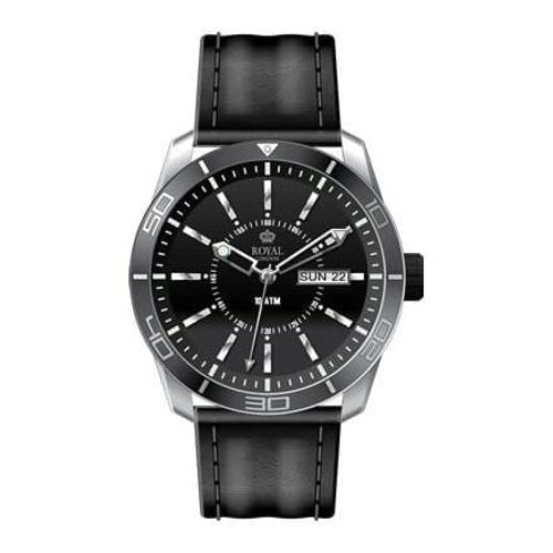 The Challenger Gents Black Bezel Leather Watch