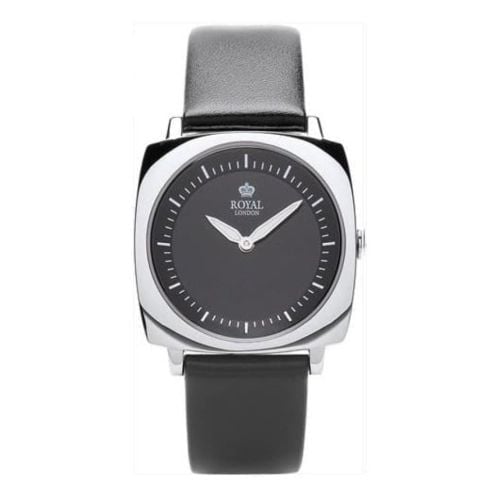 Ladies Black Leather Strap Watch With Black Dial