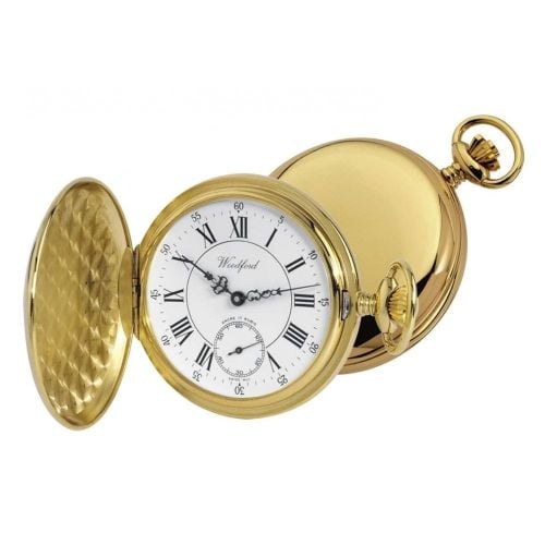Gold Plated 17 Jewel Swiss Mechanical Full Hunter Pocket Watch Large Dial