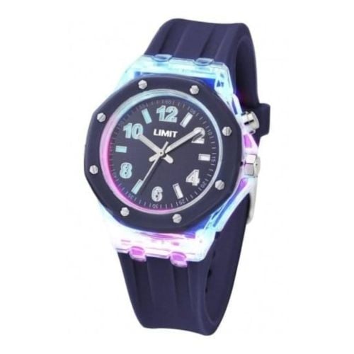 Ladies Strobe Blue Rubber Watch With Light Effects