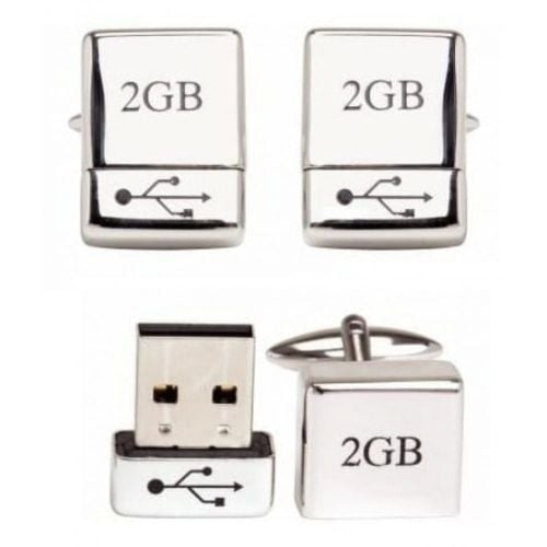 2GB Open Up USB Stick Rhodium Plated Cufflinks