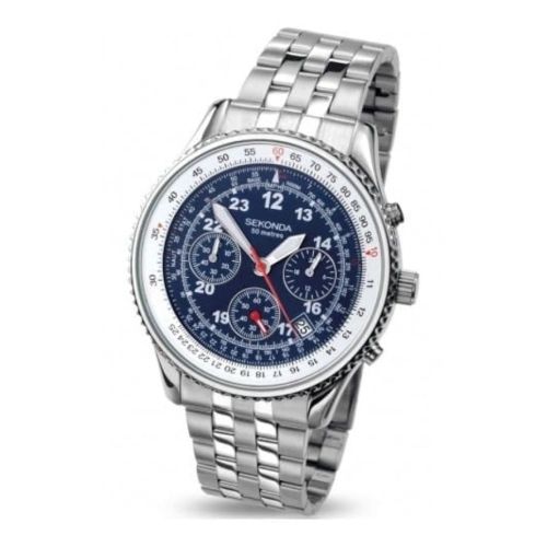Gents Stainless Steel Chronograph Watch With Navy Blue Dial