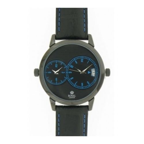 Gents Black Leather Duel Time Strap Watch